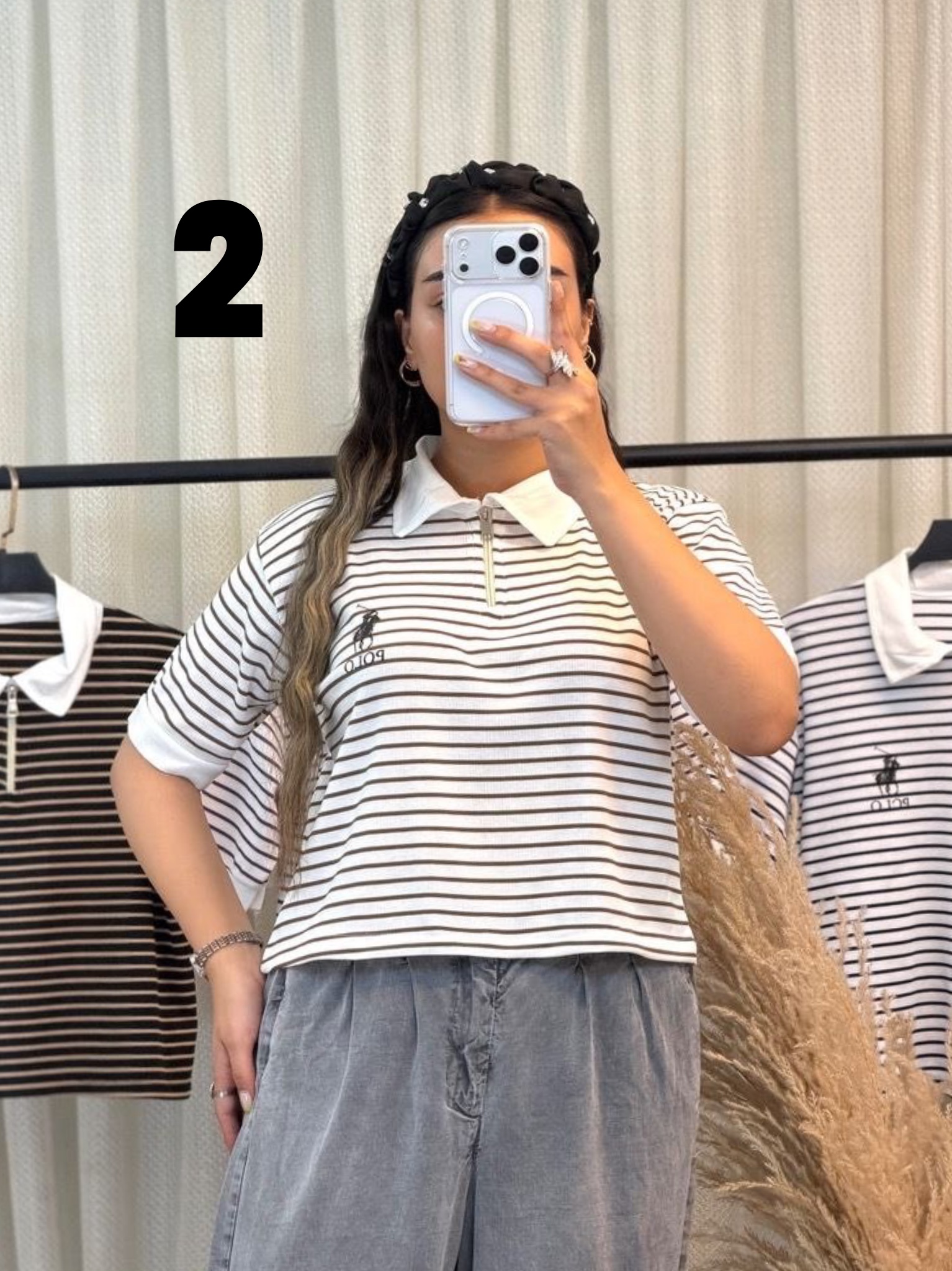 پلوشرت نیم زیپ راه راه زنانه - Image 6